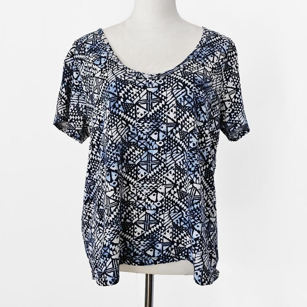 Lucky Brand Large Women's Short Sleeve Geometric Boho Print Shirt